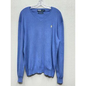 Vintage Polo Ralph Lauren Jumper Sweater Mens LARGE L blue Pima V-Neck Preppy